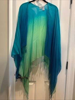 Peter Nygard Teal to Mint Ombre Shawl with Fringe